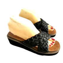 Yellow Box Shoes Women Black Weaved Leather Arny Slide Sandals Size 7 M ... - $23.32