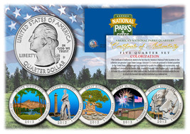 2013 America The Beautiful COLORIZED Quarters U.S. Parks 5-Coin Set w/Ca... - $15.85