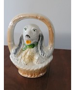 Vintage MCM Ceramic Lusterware Dog In A Basket Made In Brazil - £10.96 GBP