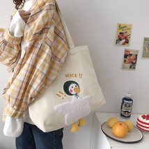 Hylhexyr ins Duck Embroidery Canvas Tote Bag 2020 New Soft Large Shoulde... - $36.27