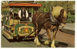 Vintage Walt Disney World Postcard Main Street Usa Horse Drawn Streetcar 3x5 - £4.52 GBP