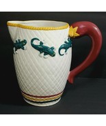 Vintage OCI 2.5&quot; QT Gecko Lizard Hand Painted Pitcher Beige Maroon Yellow - $26.07