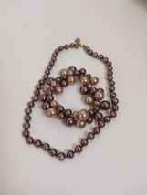 Vintage Roman RMN Brown Faux Pearl Necklace 17&quot; And Stretch Bracelet Set - $15.55