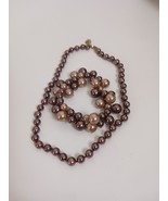 Vintage Roman RMN Brown Faux Pearl Necklace 17&quot; And Stretch Bracelet Set - $286.16 MXN