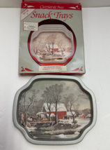 Currier &amp; Ives Winter Scene Metal Snack Trays Boxed set of 4 Vintage - £11.06 GBP