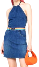 MOSCHINO Halterneck Belted Denim Dress Sz-12 Denim Blue - £87.91 GBP