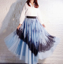 Dusty Blue Long Tulle Skirt Women Plus Size Fluffy Tulle Skirt image 3