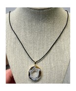 Vintage Agate Necklace Pendant Geode Slice Gold Tone Black Rope Chain 26&quot; - £13.36 GBP