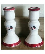 Royal Seasons Stoneware Christmas Holly Snowman Taper Candle Holders See... - $15.96 CAD