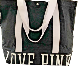 Victoria Secret white LOVE PINK Logo TOTE Shoulder Beach Gym Bag Black N... - $18.95