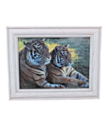 SOLID WHITE WOOD GRAIN PICTURE FRAME  PHOTO 2 BENGAL TIGERS LAYING SIDE ... - $8.00