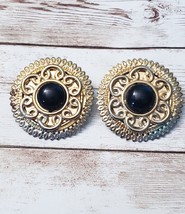 Vintage Clip On Earrings Extra Large Ornate Gold Tone Circle - Some Rust - £9.58 GBP