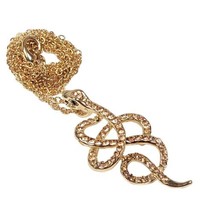 Vintage Gold Tone Snake Charm Pendant Necklace With Rhinestones Costume Jewelry - £6.14 GBP