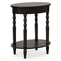 2-Tier Oval Side Table with Storage Shelf and Solid Wood Legs-Espresso - Color:  - £62.58 GBP