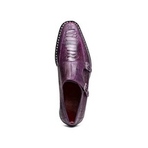 Genuine Ostrich Leg Double Monk Strap Shoes Napoli Purple image 5