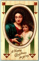 Virgin Mary Baby Jesus A Happy Christmas Gilt Embossed Art Deco DB Postcard I7 - £6.29 GBP