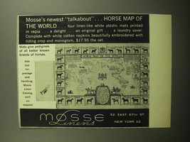 1958 Mosse Linens Ad - Mosse&#39;s newest talkabout - horse map of the world - £14.81 GBP