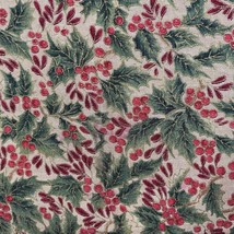 VTG Fabric Christmas Print Holly Leaves Berries Red Green Remnant - £5.66 GBP
