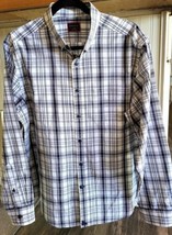 UNTUCKit Men&#39;s Blue &amp; White Striped Long Sleeve Button Down Shirt Size Large - £15.33 GBP