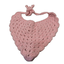 Vintage Handmade Crocheted Pink Baby Bib Tie Back 11 x 11&quot; - £9.17 GBP