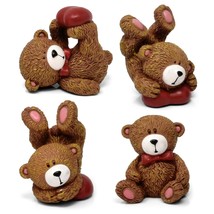 Valentines Day Bear Figurines Table Top Decor Set Of 4 Mini Teddy Bears Love Hea - £20.55 GBP