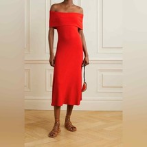 Mara Hoffman Midi Dress Red Ribbed Off-The-Shoulder Flare Stretch Small ... - $140.00