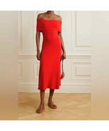 Mara Hoffman Midi Dress Red Ribbed Off-The-Shoulder Flare Stretch Small ... - €121,52 EUR