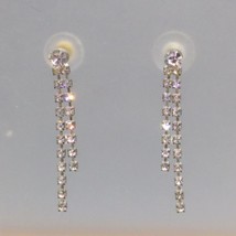 Vintage Long Crystal Drop Earrings, Post Back Glam, Wedding Sparkle, Prong Set - £28.58 GBP