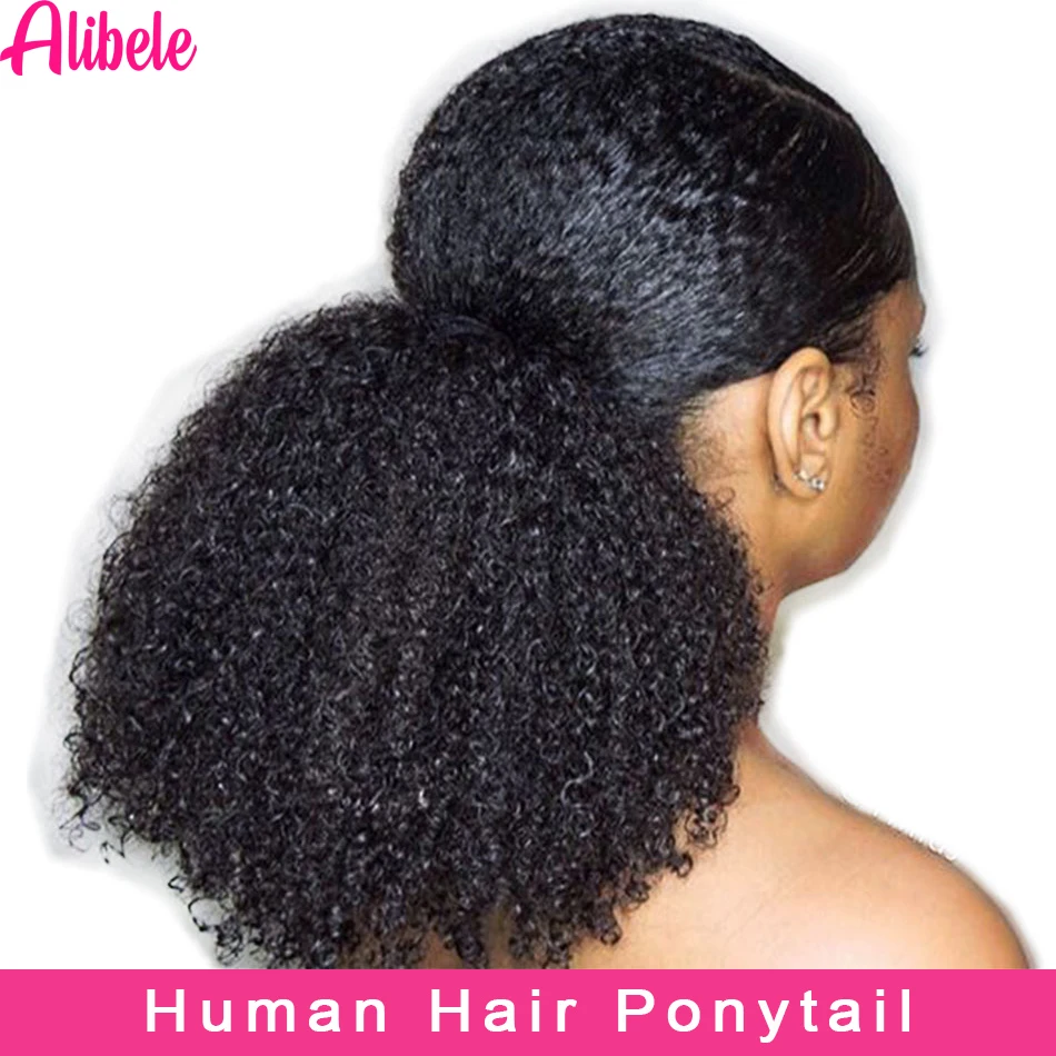 Alibele Mogolian Afro Kinky Curly Drawstring Ponytail Human Hair Extensions 4B - £31.40 GBP+