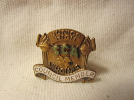 Vintage SCA Virginia Junior High Council Member pin: Gold Torches W/ Green - £11.76 GBP
