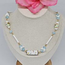 Vintage Blue White Japanese Millefiori Glass Beaded Necklace Splatter Glass - £30.81 GBP