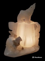 Vintage Polar Bears On Alabaster Onyx Ice Berg Tv Lamp Night Light Carved Stone - £197.83 GBP