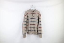 Vtg 90s Streetwear Mens Large Rainbow Striped Wool Blend Knit Henley Sweater USA - £46.68 GBP
