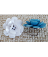 Rings Large Plastic Flower Adjustable, Lot of 2: 1 Blue Flower, 1 White ... - $14.95