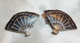 Vintage SIAM STERLING SILVER Clip On EARRINGS FAN SHAPE - $11.87