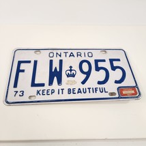 Ontario License Plate 1973 Keep It Beautiful FLW 955 White Blue Vintage ... - $19.34