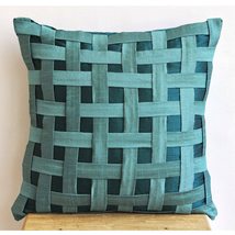 Peacock Green N Teal Basket Weave, Blue Art Silk 16&quot;x16&quot; Cushion Covers - £20.55 GBP+