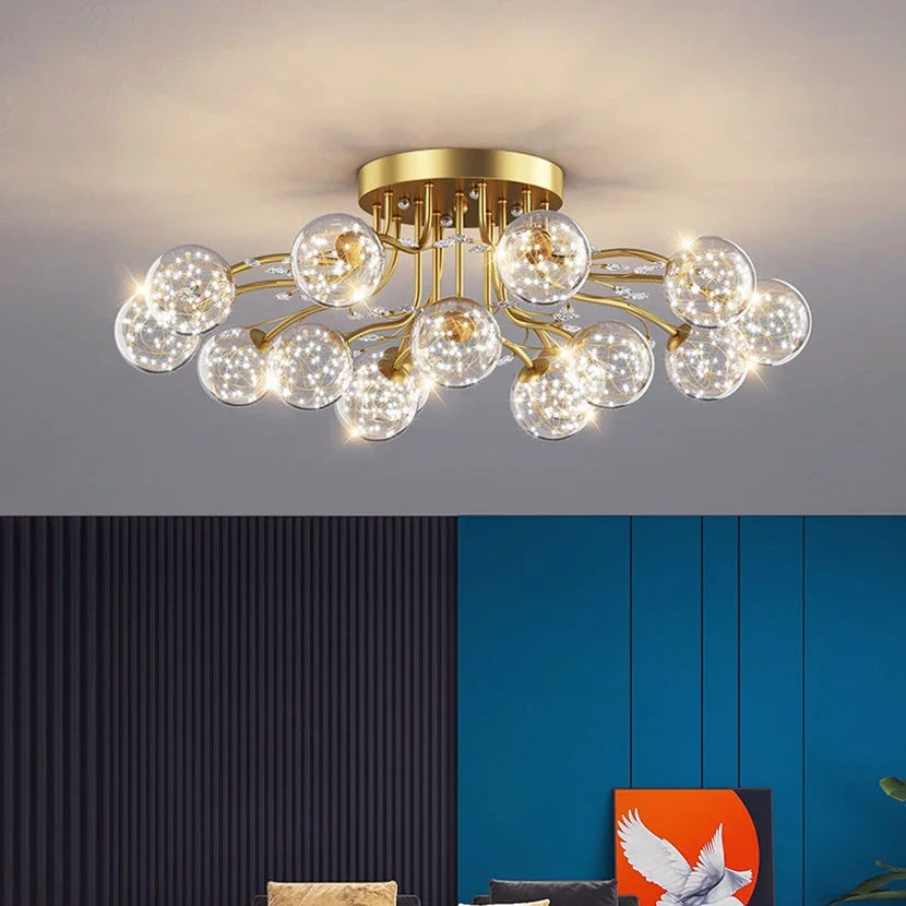 Nordic Led Black Gold Chandeliers Clear Star Milk White Glass Ball Ceili... - $279.34+