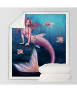Fantasy Art Gold Fish and Beautiful Pinkish Mermaid Throw Blanket - $55.90+