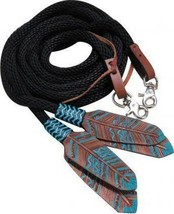 Showman 8&#39; Round Braided Nylon Split Reins w/ Teal Painted - £114.67 GBP