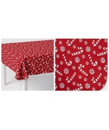 CHRISTMAS WHITE SUGAR CANDIES CANES ON RED Tablecloth 60&quot;x84&quot; Oblong - $32.99