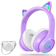 Bluetooth 5.3 Kids Headphones With Bag - Rgb Led Light Up Cat Ears Foldable Adju - £45.55 GBP