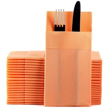Peach / Apricot Dinner Napkins Cloth Like With Built-In Flatware Pocket,... - $49.99