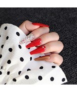 Orange Red Long Press On Nails Handmade Glue On Nails Kit Nude Flake Nai... - £17.29 GBP