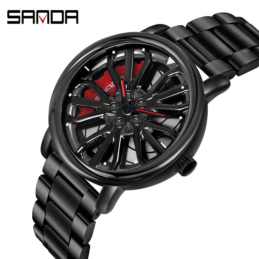 Men Fashion Hot Sell Car  Wristwatch 360 Degree Rotating Wheel  Dial  Stainless  - £93.13 GBP