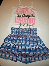 Girls Can Change The World Glittery Tank T-shirt (sz 12) &amp; Tie-Dye Skirt (sz M) - £11.98 GBP