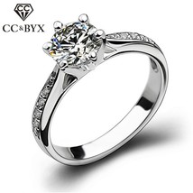 Jewelry Rings For Women Silver Plated Bridal Wedding Zirconia Round Stone Ring B - £11.46 GBP