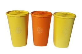 3 Vintage Tupperware Tall Canisters Orange Yellow #1222 - £38.02 GBP