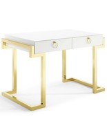 Minimalist White Office Desk Gold Stainless Steel Geometric Base Ring Pulls - $760.37 CAD