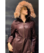 MICHAEL Michael Kors Leather Fur trim hood Jacket Sz XS Brown - $156.82